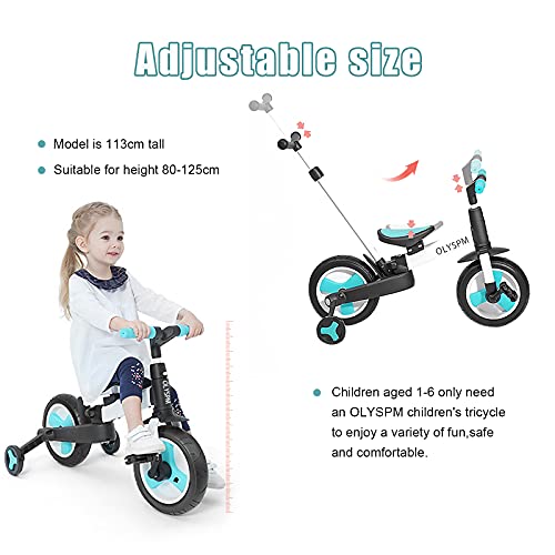 OLYSPM 5 en 1 Triciclo Bebé Plegables Bicicleta sin Pedales para 1-6 Años Niños,Triciclo para Bebes con Pedales Desmontables y Ruedas Auxiliares,Triciclo Evolutivo(Rojo)