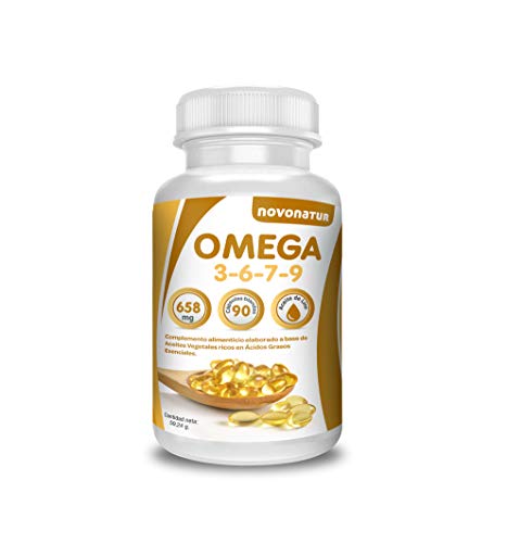 Omega 3 6 7 9, 90 perlas enriquecidas con aceite de lino, onagra, oliva, germen de trigo y nueces de Macadamia, beneficioso para el corazón, vista y cerebro, novonatur