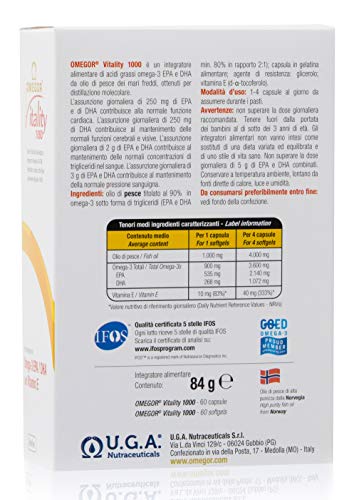 OMEGOR® Vitality 1000: ¡NUEVO con un 90% de Omega-3 TG! 5 * IFOS certificado desde 2006. EPA 535 mg y DHA 268 mg por perla. Min. Estructura 90% de triglicéridos y destilación molecular, 60 cps.