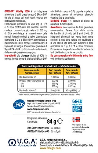 OMEGOR® Vitality 1000: ¡NUEVO con un 90% de Omega-3 TG! 5 * IFOS certificado desde 2006. EPA 535 mg y DHA 268 mg por perla. Min. Estructura 90% de triglicéridos y destilación molecular, 60 cps.