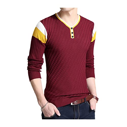 OMIDM Suéter de los Hombres Botón de Hombre de otoño V-Collar Slim Suéteres Hombres Elástico Punto Suéteres Punto de Punto Tejido Jerseys de Hombre (Color : C3, Size : XL)