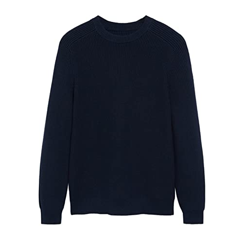 OMIDM Suéter de los Hombres Pescador de Hombres Irish Rib Crescero Cuello Suéter Autumn Winte Hombres Suéteres Streetwear Jerseys de Hombre (Color : Navy Blue, Size : S)