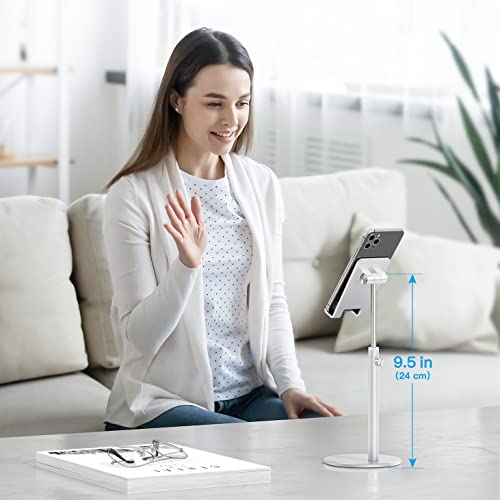 OMOTON Soporte Móvil Vertical, Soporte Móvil Mesa de Aluminio, Soporte Teléfono con Altura y Ángulo Ajustable y Compatible con iPhone 13 13 Pro 12 Mini Xiaomi Redmi Note 9 y Otras Smartphones, Plata