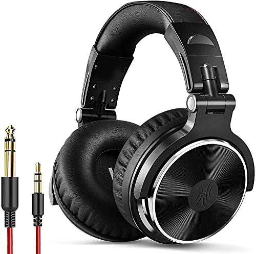 OneOdio Auriculares DJ con Cable Sobre la Oreja, Estéreo de Mezcla y Monitor de Estudio, 50mm Controladores, 3.5 y 6.35mm Conector de Audio para PC AMP, Grabación de Teléfono, Piano, Guitarra, Negro