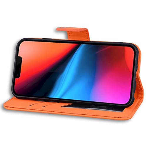 ONETHEFUL iPhone 13 Mini Funda Cartera Carcasa Flip Cover Libro Case Fundas Protectoras de Piel Sintética para el Teléfono iPhone 13 Mini Naranja