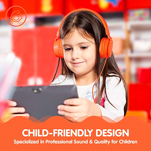 ONTA® Auriculares para Niños,Plegable Cómodos Auriculares Niños con Seguro Material,Auriculares Infantiles con Ligera Diadema,Estéreo Cerrados Cascos para Niños -Naranja