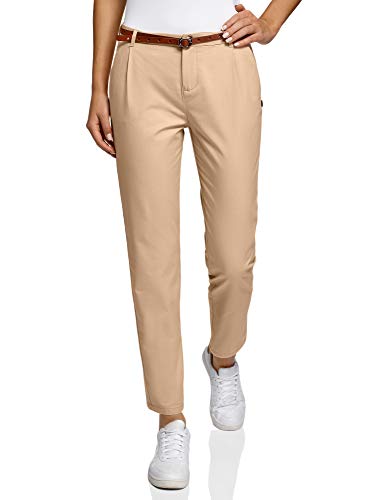 oodji Ultra Mujer Pantalones Chinos Básicos, Beige, ES 42 / L