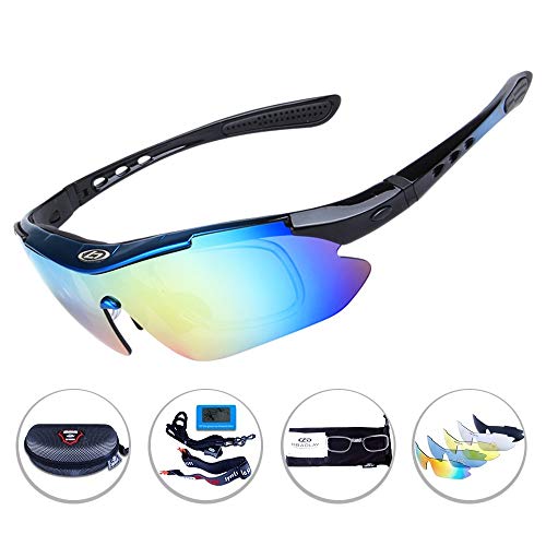 OPEL-R Gafas Ciclismo Motocross Anti-UV400 Gafas De Sol Polarizadas 5 Lentes para MTB Correr, Pescar, Conducir, Deportes Al Aire Libre (Blueblack)