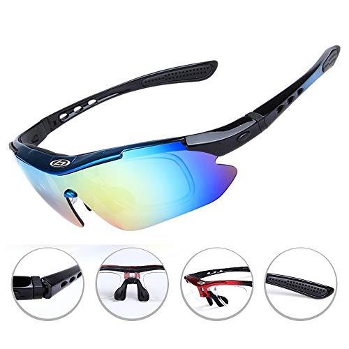 OPEL-R Gafas Ciclismo Motocross Anti-UV400 Gafas De Sol Polarizadas 5 Lentes para MTB Correr, Pescar, Conducir, Deportes Al Aire Libre (Blueblack)