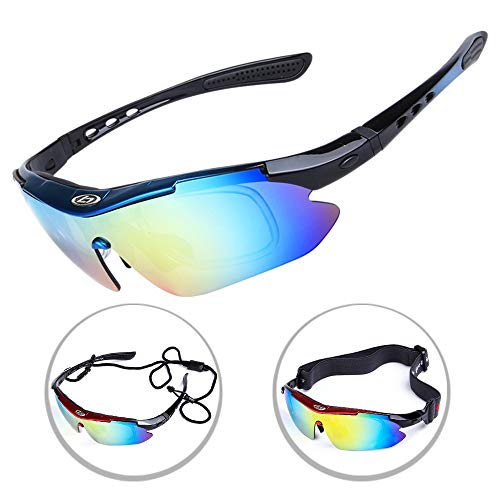 OPEL-R Gafas Ciclismo Motocross Anti-UV400 Gafas De Sol Polarizadas 5 Lentes para MTB Correr, Pescar, Conducir, Deportes Al Aire Libre (Blueblack)