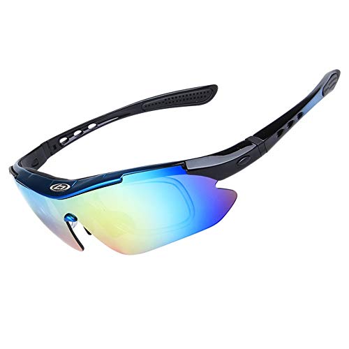 OPEL-R Gafas Ciclismo Motocross Anti-UV400 Gafas De Sol Polarizadas 5 Lentes para MTB Correr, Pescar, Conducir, Deportes Al Aire Libre (Blueblack)