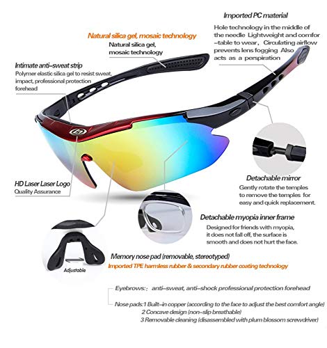 OPEL-R Gafas Ciclismo Motocross Anti-UV400 Gafas De Sol Polarizadas 5 Lentes para MTB Correr, Pescar, Conducir, Deportes Al Aire Libre (Blueblack)
