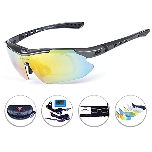 OPEL-R Gafas Ciclismo Motocross Anti-UV400 Gafas De Sol Polarizadas 5 Lentes para MTB Correr, Pescar, Conducir, Deportes Al Aire Libre (Gray)