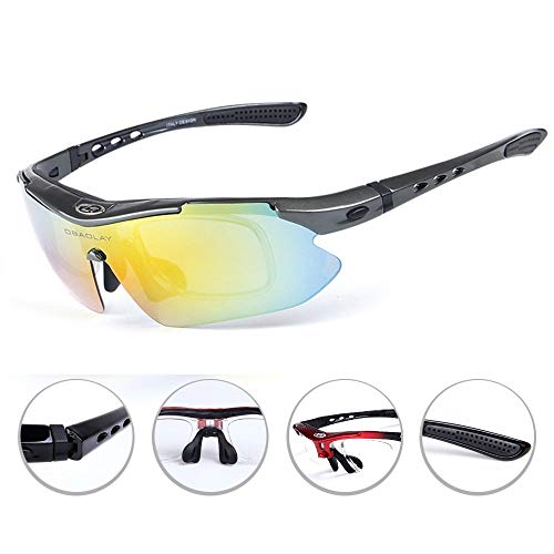 OPEL-R Gafas Ciclismo Motocross Anti-UV400 Gafas De Sol Polarizadas 5 Lentes para MTB Correr, Pescar, Conducir, Deportes Al Aire Libre (Gray)