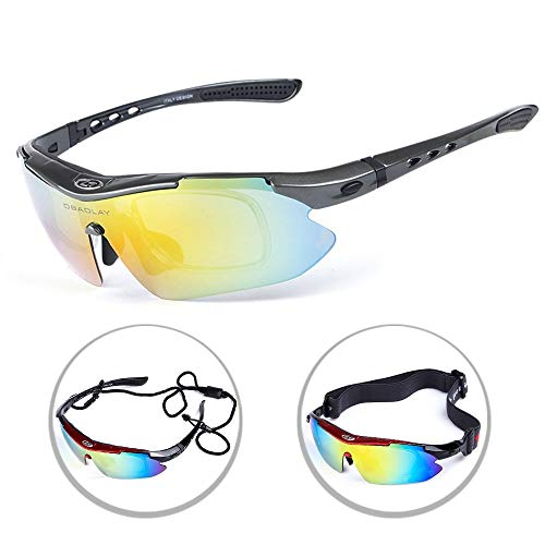 OPEL-R Gafas Ciclismo Motocross Anti-UV400 Gafas De Sol Polarizadas 5 Lentes para MTB Correr, Pescar, Conducir, Deportes Al Aire Libre (Gray)