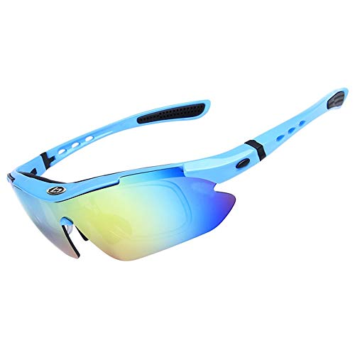 OPEL-R Gafas Ciclismo Motocross Anti-UV400 Gafas De Sol Polarizadas 5 Lentes para MTB Correr, Pescar, Conducir, Deportes Al Aire Libre,Fluorescent Blue