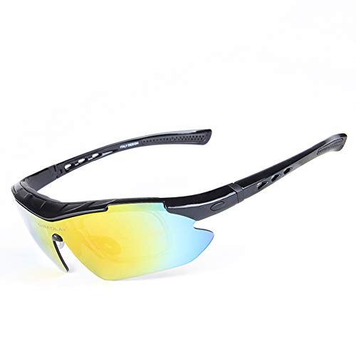 OPEL-R Gafas Polarizadas De Ciclismo para Exteriores Gafas De Sol Deportivas Anti-UV para Bicicleta, Gafas De MTB De Moda Casual, 5 Lentes Intercambiables,Bright Black