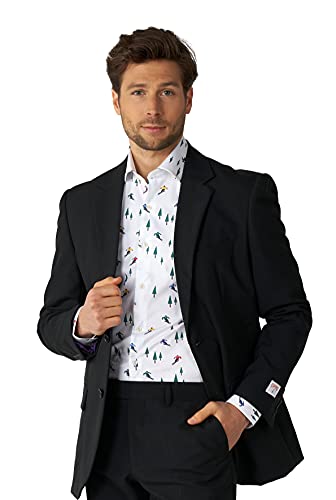 Opposuits Camisa de Navidad ajustada con botones de manga larga para hombres en diferentes estampados, Winter Sprinter Blanco, Large