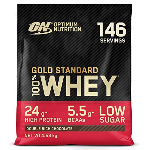 Optimum Nutrition Gold Standard 100% Whey Proteína en Polvo, Glutamina y Aminoácidos Naturales, BCAA, Double Rich Chocolate, 146 Porciones, 4,53kg, Embalaje Puede Variar