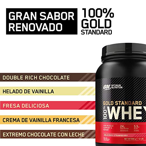 Optimum Nutrition Gold Standard 100% Whey Proteína en Polvo, Glutamina y Aminoácidos Naturales, BCAA, Fresa Deliciosa, 151 Porciones, 4,53kg, Embalaje Puede Variar