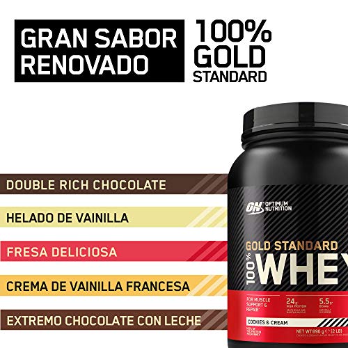 Optimum Nutrition Gold Standard 100% Whey Proteína en Polvo, Glutamina y Aminoácidos Naturales, BCAA, Galletas y Crema, 28 Porciones, 896g, Embalaje Puede Variar