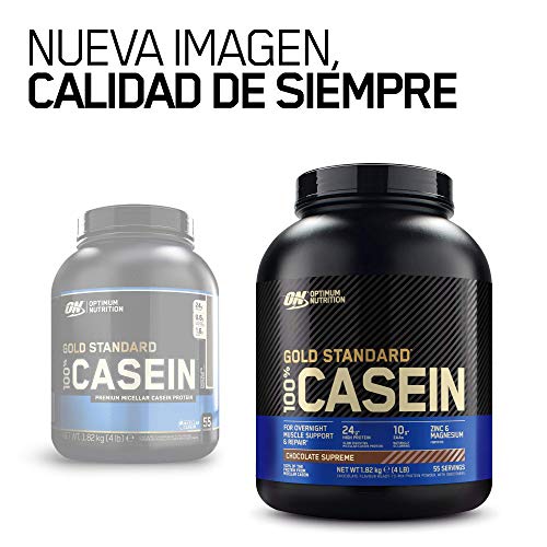 Optimum Nutrition Gold Standard Casein, Proteinas de Caseina en Polvo con BCAA Aminoacidos Esenciales, Zinc y Magnesio en Polvo, Chocolate, 55 Porciones, 1,82 kg, Embalaje Puede Variar