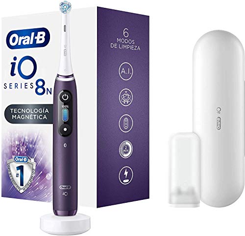 Oral-B iO 8N Cepillo de Dientes Eléctrico con Mango Recargable, Tecnología Magnética de Braun, 1 Cabezal de Recambio, Pantalla a Color, Cargador y Estuche de Viaje Premium - Morado