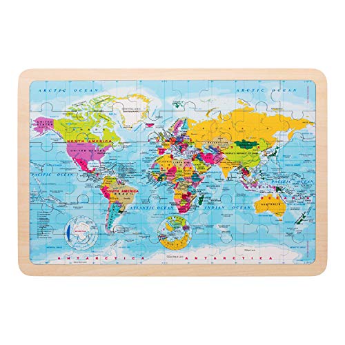 Oregon Scientific-SK301R SmartKids Magic Jigsaw - Puzzle de Doble Mapa del Mundo con Dibujos Animados y política, Color marrón Oscuro (SK301R)