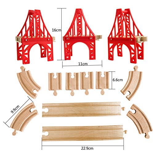 OrgMemory Juego de ferrocarriles de 3 piezas, puente colgante, tren de madera, puente ferroviario compatible con otras marcas