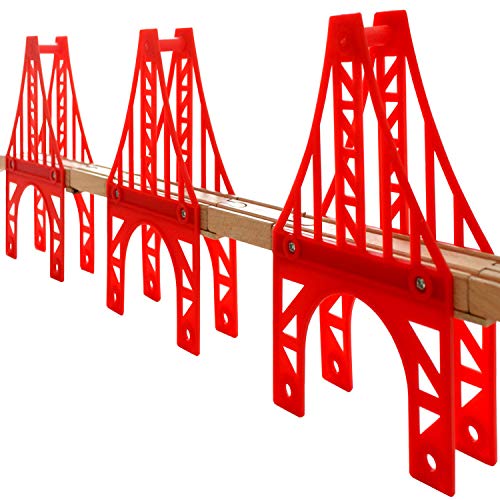 OrgMemory Juego de ferrocarriles de 3 piezas, puente colgante, tren de madera, puente ferroviario compatible con otras marcas