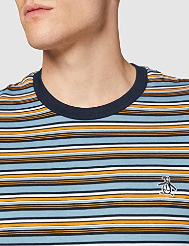 Original Pengun Multi Colour Horizontal Stripe Mock Neck T-Shirt Camiseta, Zafiro Oscuro, 413, XL para Hombre