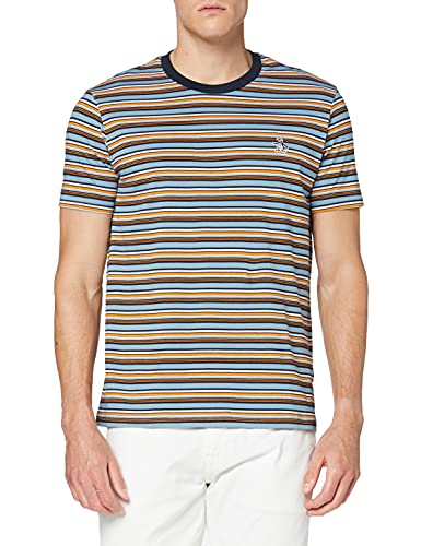 Original Pengun Multi Colour Horizontal Stripe Mock Neck T-Shirt Camiseta, Zafiro Oscuro, 413, XL para Hombre