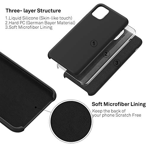 ORNARTO Funda Silicone Case para iPhone 11, Carcasa de Silicona Líquida Suave Antichoque Bumper para iPhone 11 (2019) 6,1 Pulgadas-Negro