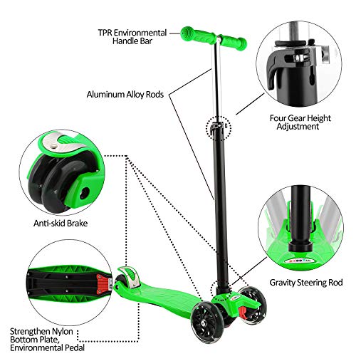 OUTCAMER Patinete Niño 3 a 12 Años Patinete 3 Ruedas con Led Luces Manillar Altura Ajustable 68-86cm para Niños y Niña Juegos Deportivos Scooter con Freno Posterior Monopatin Tres Ruedas Máxima 50 KG