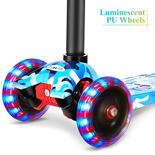 OUTCAMER Patinete para Niños 3 a 12 Años Patinete 3 Ruedas Luces LED y Altura Ajustable 76-86cm Pedal Antideslizante Scooter Patinete Niño y Niña Regalo de Pascua y Festival