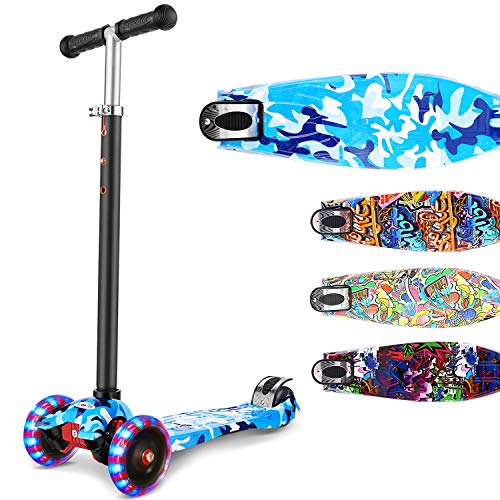 OUTCAMER Patinete para Niños 3 a 12 Años Patinete 3 Ruedas Luces LED y Altura Ajustable 76-86cm Pedal Antideslizante Scooter Patinete Niño y Niña Regalo de Pascua y Festival