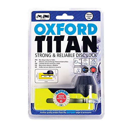 Oxford Products OX795 OF51 - Recordatorio de seguridad para bicicleta, motocicleta, candado de disco Titan amarillo + cable de 1,5 m