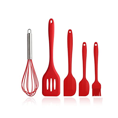 OZAQV Silicona Utensilios de Cocina Utensilios Herramientas de Cocina Utensilios de Cocina Spoon Spatula Egg Beaters Gadget Caja de Cocina Accesorios Suministros (Color : 5PCS Red B)