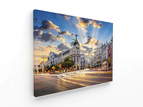 Panorama Lienzo Gran Vía Madrid 100 x 70 cm - Impreso en Lienzo Bastidor - Cuadros Decoración Salón - Cuadros para Dormitorio - Cuadros Lienzos Decorativos - Cuadros Modernos