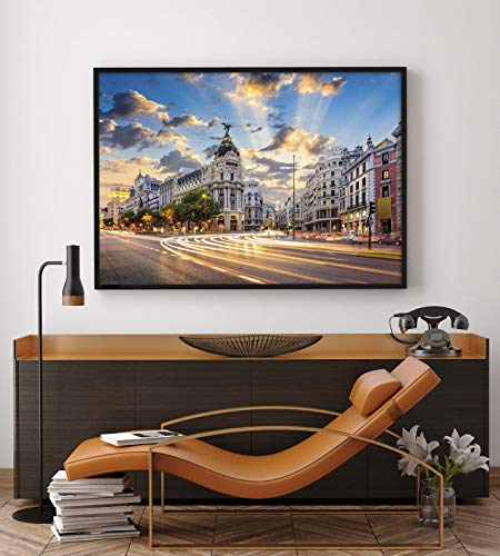 Panorama Lienzo Gran Vía Madrid 100 x 70 cm - Impreso en Lienzo Bastidor - Cuadros Decoración Salón - Cuadros para Dormitorio - Cuadros Lienzos Decorativos - Cuadros Modernos