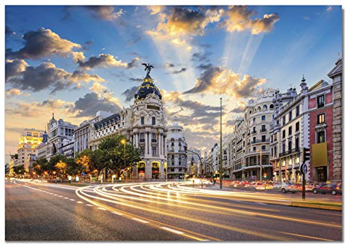 Panorama Lienzo Gran Vía Madrid 100 x 70 cm - Impreso en Lienzo Bastidor - Cuadros Decoración Salón - Cuadros para Dormitorio - Cuadros Lienzos Decorativos - Cuadros Modernos