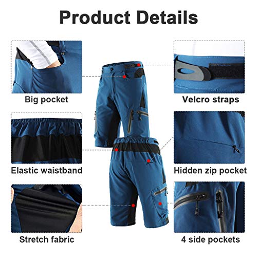 Pantalon Enduro MTB Holgado Transpirable Pantalon Cortos MTB Hombre Impermeable Pantalon Mountain Bike Cintura Ajustable con 7 Bolsillos Ropa de Ciclismo MTB,Dark Blue,M