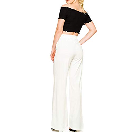 Pantalones Acampanados Mujer Pantalones Anchos Pantalones Fluidos Pantalones Elasticos y Cintura Alta Pantalones Casual Cómodo Elegantes Pantalones Vestir Elegantes Yvelands(Blanco,M)