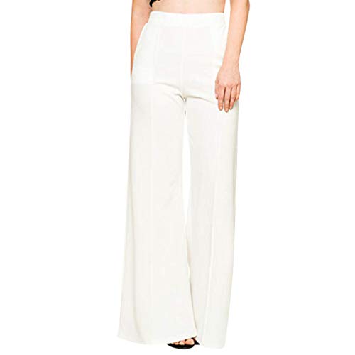 Pantalones Acampanados Mujer Pantalones Anchos Pantalones Fluidos Pantalones Elasticos y Cintura Alta Pantalones Casual Cómodo Elegantes Pantalones Vestir Elegantes Yvelands(Blanco,M)