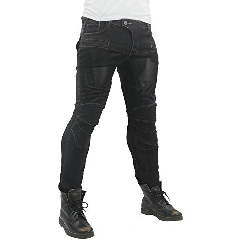 Pantalones Vaqueros Para Montar En Moto Para Hombre, Pantalones De Motocicleta Elásticos Y Transpirables Con 4 Almohadillas Protectoras Desmontables, Pantalones De Motocicleta Anti Caída (Negro,L)