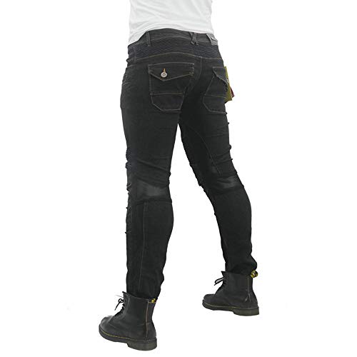 Pantalones Vaqueros Para Montar En Moto Para Hombre, Pantalones De Motocicleta Elásticos Y Transpirables Con 4 Almohadillas Protectoras Desmontables, Pantalones De Motocicleta Anti Caída (Negro,L)