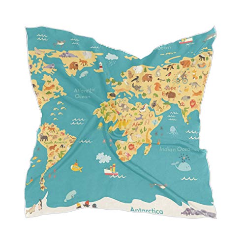 Pañuelo Mapa de animales para niños Gasa Casco transparente Bufanda de seda Pañuelo ligero