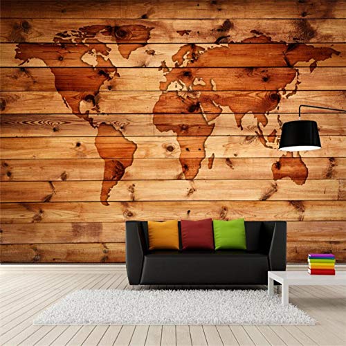 Papel Tapiz 3D Custom Continental Retro Vintage Mapa Del Mundo Bar De Grano De Madera Cafetería Mural Fondo De Pared Mural,400 * 280Cm