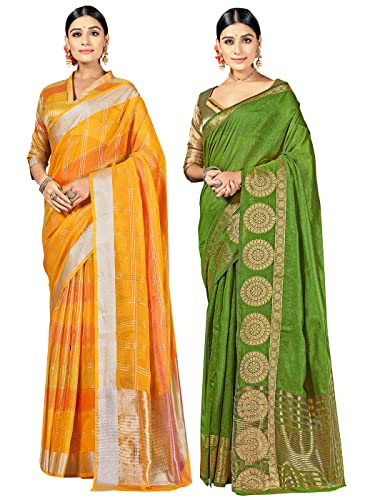 Paquete de dos saris para mujer de algodón tejido de seda | indio Diwali étnico regalo de boda Sari Combo, Combo 4, talla única