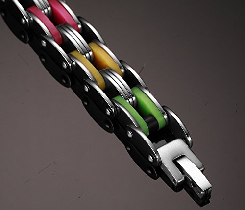 Para hombre acero inoxidable Rainbow silicona Biker Pulsera, alto pulido Cadena de bicicleta, 8,5 "